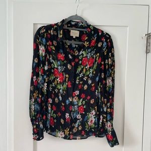 Sézane floral black sheer collared elegant blouse.